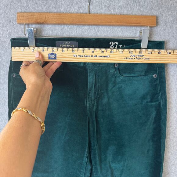 J Crew Toothpick Jeans Green Crushed Velvet Women’s 27 Tall Ankle Stretch Boho - Picture 6 of 12